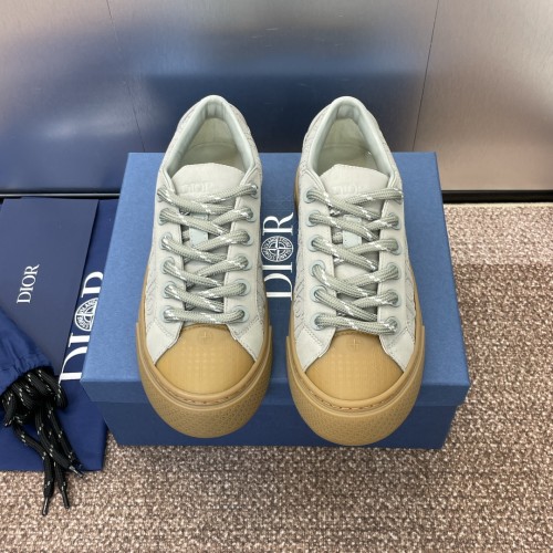 Dior Mens Shoes Sneakers DIORAND STONE ISLAND B33 Sneaker-LIMITEDAND NUMBERED EDITION Gray Dyed Cotton with Dior Oblique Motif 3SN303ZAM_H812 with Original Box