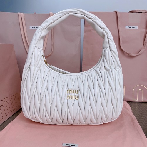MiuMiu Womens Fashion Handbags Shoulder Bag Leather Luxury Brand Miu Miu Wander Matelasse Nappa Leather Hobo Bag  