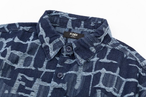 Fendi Luxury Brand Women Mens Denim Short Sleeve Shirt   