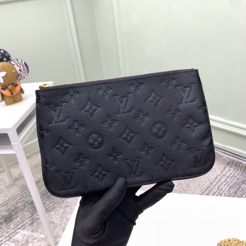 Louis Vuitton Womens Bags Clutch Wallets Luxury Brand Fashion Shoulder Bags DOUBLE ZIP POCHETTE with Original Box M68568 Black Monogram Empreinte embossed supple grained cowhide leather