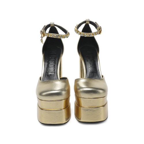 Versace Brand Womens Sandals Shoes Pumps Leather Big Size LA MEDUSA LEATHER PUMPS with 5cm High Platform and 15cm Heel Design  