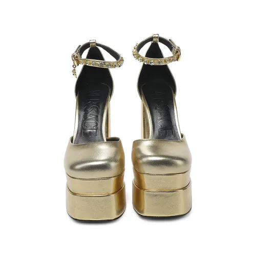 Versace Brand Womens Sandals Shoes Pumps Leather Big Size LA MEDUSA LEATHER PUMPS with 5cm High Platform and 15cm Heel Design  