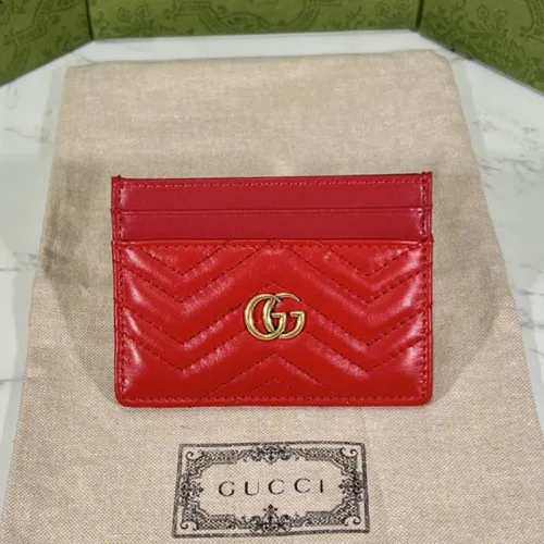 Gucci Womens Bag Wallets Card Holder Luxury Brand Black Leather GG Marmont Card Case with Original Box