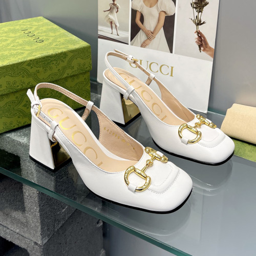 Gucci Womens Shoes Sandals Summer Design Luxury Brand Women's Mid-Heel Slingback With Horsebit In White Leather with Original Box Whatsapp 