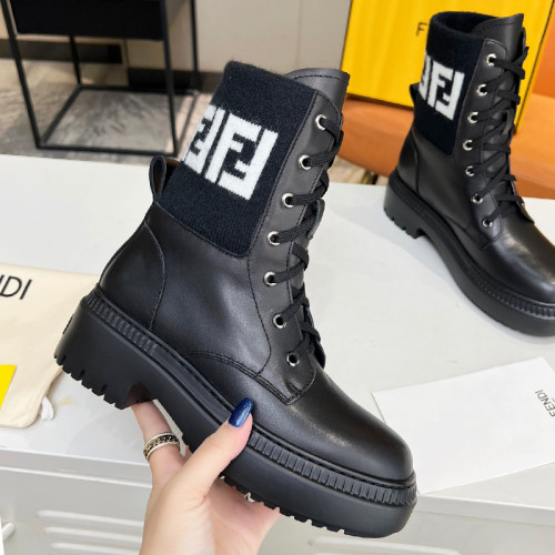 Fendi Womens Shoes Fashion Boots Luxury Brand Fendi Fendigraphy Black leather biker boots with Original Box 8T8355AKY6F1H1K