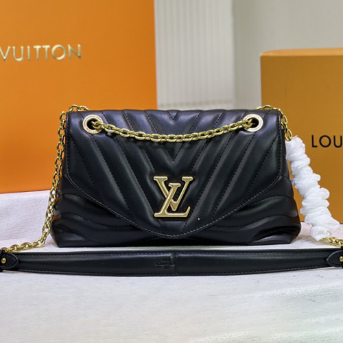Louis Vuitton Womens Bags Shoulder Bag Luxury Brand LV NEW WAVE CHAIN BAG Black Smooth cowhide leather with Original Box M58552