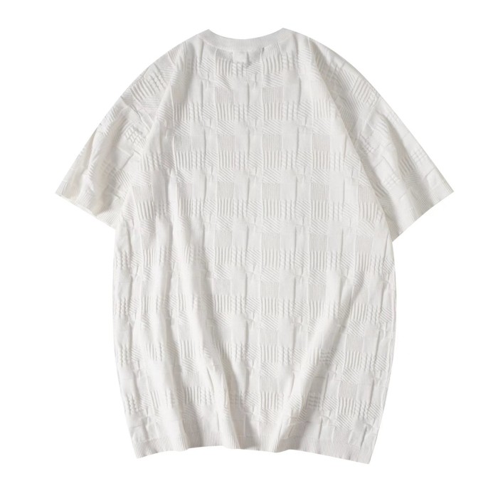 Louis Vuitton Luxury Brand Men Womens Short Sleeve T-Shirt Damier Jacquard Short-Sleeved Cotton Crewneck 1AFVRT   