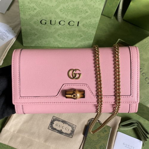 Gucci Womens Mens Bags Wallets Luxury Brand Gucci Diana chain wallet with bamboo in leather with Original Box 658243 17Q0T 9022
