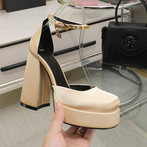 Versace Brand Womens Sandals Shoes Pumps Leather Big Size LA MEDUSA LEATHER PUMPS with 3cm High Platform and 12cm Heel Design  