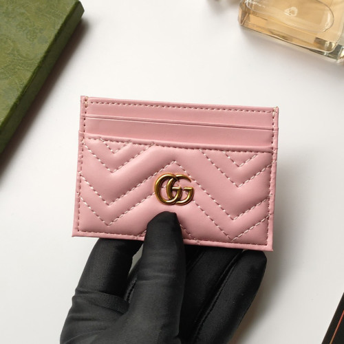 Gucci Womens Bag Wallets Card Holder Luxury Brand Black Leather GG Marmont Card Case with Original Box