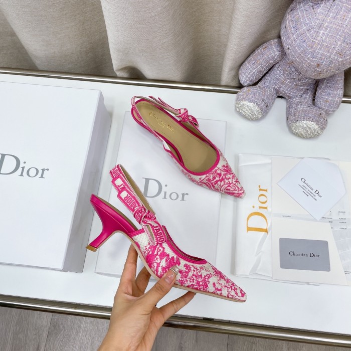 Dior Women Shoes Pumps Luxury Design Fashion Type 6.5cm High Heel Shoes for Wedding Style J'ADIOR SLINGBACK PUMP Cotton Embroidery with Micro Houndstooth Motif with Original Box