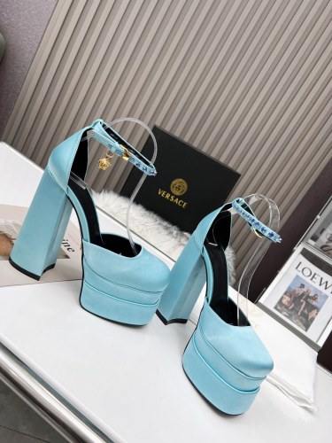 Versace Brand Womens Sandals Shoes Pumps Leather Big Size LA MEDUSA LEATHER PUMPS with 5cm High Platform and 15cm Heel Design  