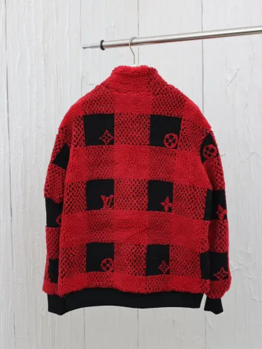 Louis Vuitton Men Womens Coat Jacket Luxury Brand Mens Jackets Damier Fleece Blouson 1AFXOE Top Quality   
