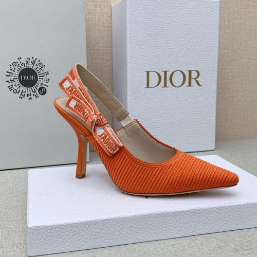 Dior Women Shoes Pumps Luxury Design Fashion Type 9.5cm High Heel Shoes for Wedding Style J'ADIOR SLINGBACK PUMP Cotton Fabric with Original Box