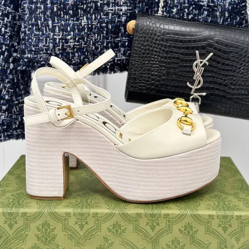 Gucci Womens Shoes Slippers 11cm High Heel Gucci Luxury Brand WOMEN'S HORSEBIT FLATFORM SANDAL with Original Box  