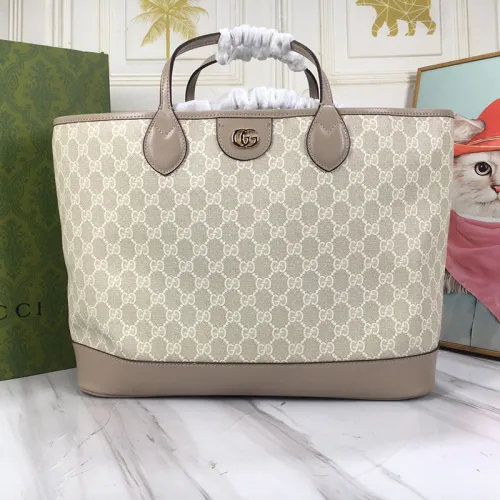 Gucci Womens Bags Shoulder Handbags Luxury Brand Ophidia medium tote bag in beige and white Supreme  