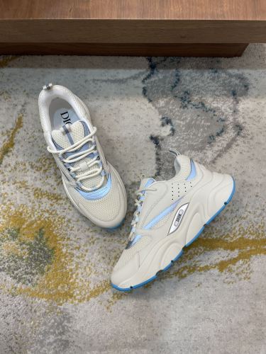 Dior Mens Shoes Sneakers Luxury Brand Breathable Design B22 SNEAKER Technical Mesh and Khaki Calfskin with Original Box  