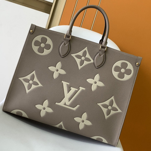 Louis Vuitton Womens Bags Handbags Luxury Brand Louis Vuitton ONTHEGO GM M45945 Handbags for Women Black / Beige Embossed supple grained cowhide leather