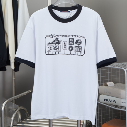 Louis Vuitton Luxury Brand Men Womens Short Sleeve T-Shirt Embellished Cotton T-Shirt 1AFXNX   