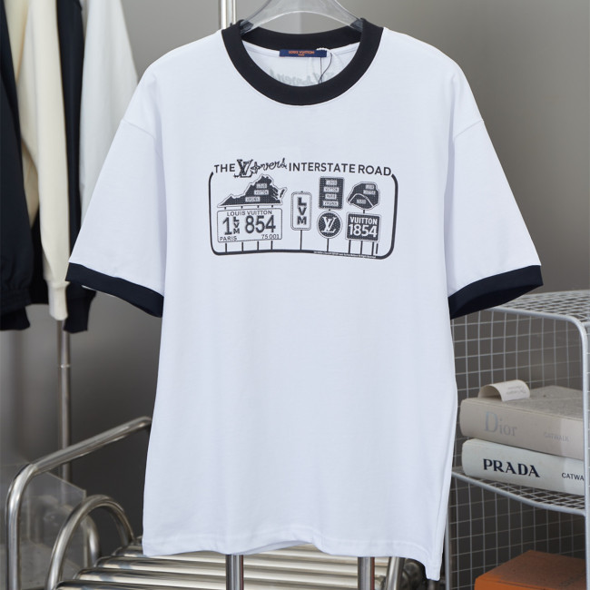 Louis Vuitton Luxury Brand Men Womens Short Sleeve T-Shirt Embellished Cotton T-Shirt 1AFXNX   