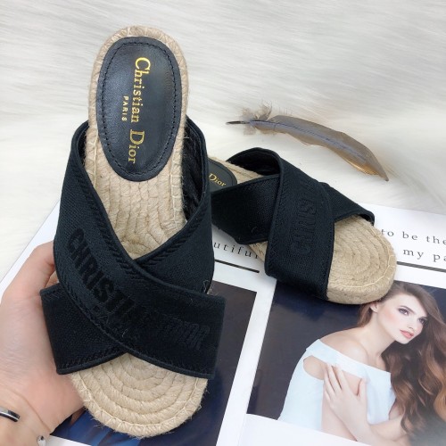 Dior Womens Shoes Slippers Dior Granville Espadrille Dior Oblique Embroidered Cotton with Original Box