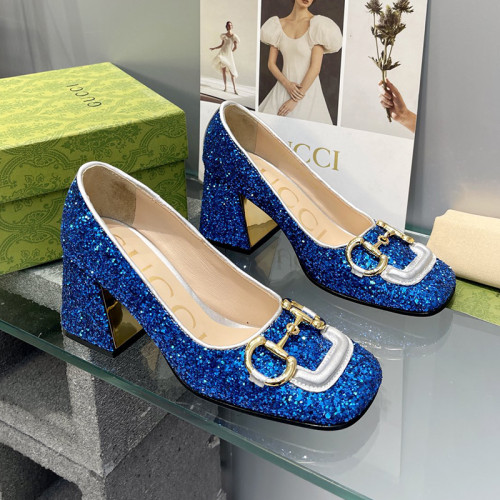 Gucci Womens Shoes Pumps Luxury Brand Women's Mid-Heel Pump With Horsebit In Leather 7.5cm Heel with Original Box 694855 BNC00 5815
