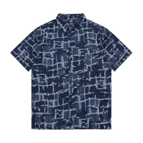 Fendi Luxury Brand Women Mens Denim Short Sleeve Shirt   