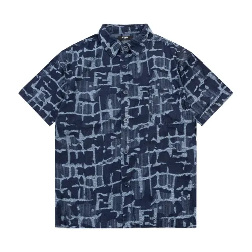Fendi Luxury Brand Women Mens Denim Short Sleeve Shirt   