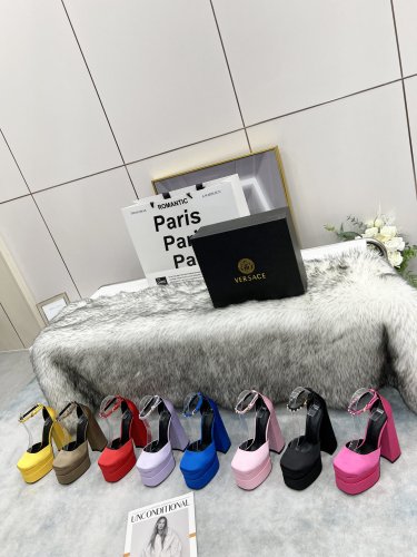 Versace Brand Womens Sandals Shoes Pumps Leather Big Size LA MEDUSA LEATHER PUMPS with 5cm High Platform and 15cm Heel Design  