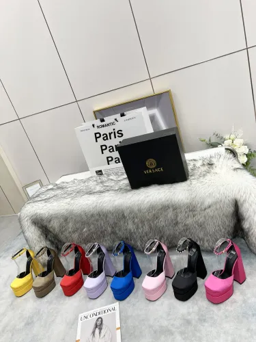 Versace Brand Womens Sandals Shoes Pumps Leather Big Size LA MEDUSA LEATHER PUMPS with 5cm High Platform and 15cm Heel Design  