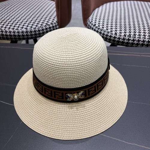 Fendi Womens Bucket Hat Straw Hat Luxury Brand Design Fendi Cap with Original Box  