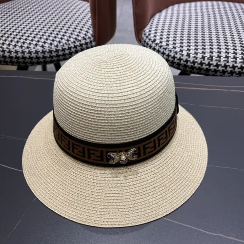 Fendi Womens Bucket Hat Straw Hat Luxury Brand Design Fendi Cap with Original Box  