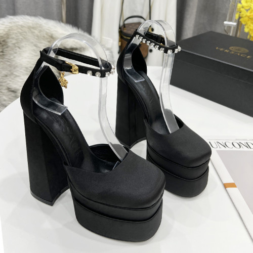Versace Brand Womens Sandals Shoes Pumps Leather Big Size LA MEDUSA LEATHER PUMPS with 5cm High Platform and 15cm Heel Design  