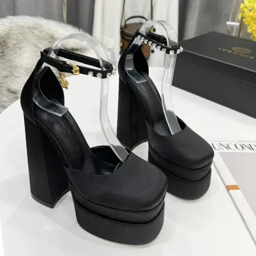 Versace Brand Womens Sandals Shoes Pumps Leather Big Size LA MEDUSA LEATHER PUMPS with 5cm High Platform and 15cm Heel Design  