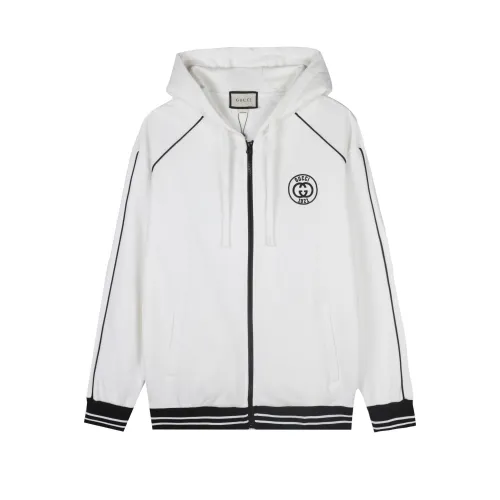 Gucci Womens Mens Zip Hoodie Luxury Brand Mens Sweatshirt Winter Fashion COTTON JERSEY SWEATSHIRT WITH PATCH   