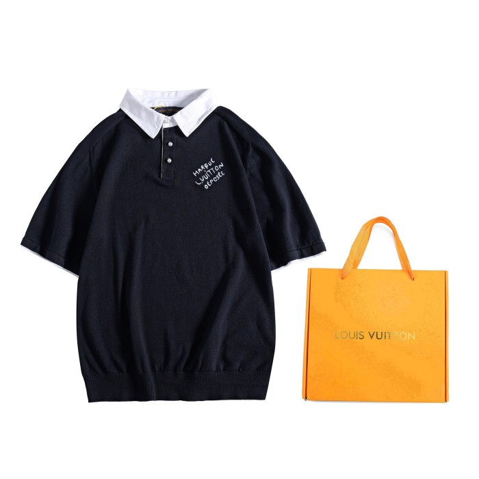 Louis Vuitton Luxury Brand Men Womens Short Sleeve T-Shirt Embroidered Short-Sleeved Cotton Blend Polo Shirt 1AFQQJ   