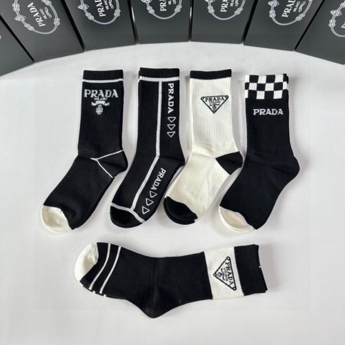 Prada Socks 5 Pairs with Original Box Luxury Brand Breathable Chanel Sock   