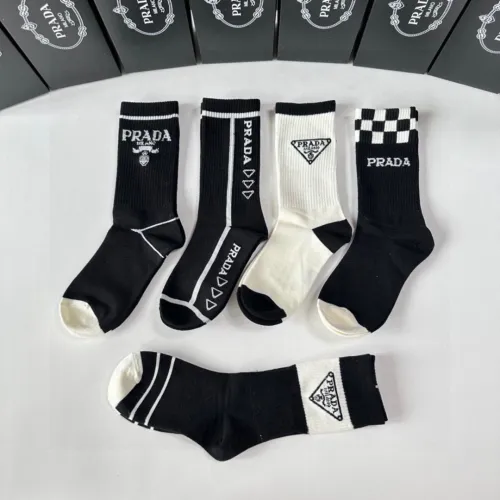 Prada Socks 5 Pairs with Original Box Luxury Brand Breathable Chanel Sock   