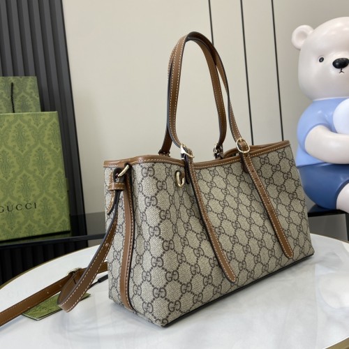 Gucci Womens Bags Shoulder Messenger Bag Luxury Brand GG Emblem small tote bag in beige and dark brown canvas with Original Box 815214 FAD6L 9758
