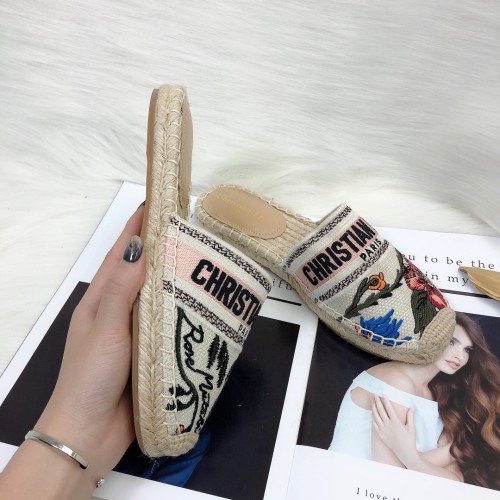 Dior Womens Shoes Slippers Dior Granville Espadrille Dior Oblique Embroidered Cotton with Original Box