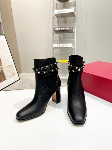 Valentino Garavani Women Fashion Ankle Boots Luxury Brand Vlogo Signature Calfskin Combat Boot with Original Box 9cm Heel