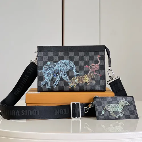 Louis Vuitton Womens Mens Bags Shoulder Bags Luxury Brand GASTON WEARABLE WALLET with Original Box N64608 Damier Graphite coated canvas