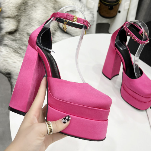 Versace Brand Womens Sandals Shoes Pumps Leather Big Size LA MEDUSA LEATHER PUMPS with 5cm High Platform and 15cm Heel Design  