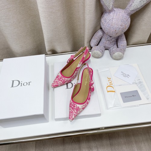 Dior Women Shoes Pumps Luxury Design Fashion Type 6.5cm High Heel Shoes for Wedding Style J'ADIOR SLINGBACK PUMP Cotton Embroidery with Micro Houndstooth Motif with Original Box
