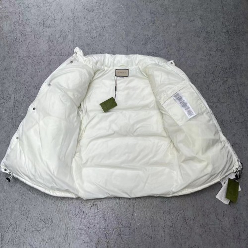 Gucci Design Mens Womens Winter Windprood Down Jackets Keep Warm 90% White Duck Down Padded nylon bomber jacket with Web in white 683216 Z8AQX 9133