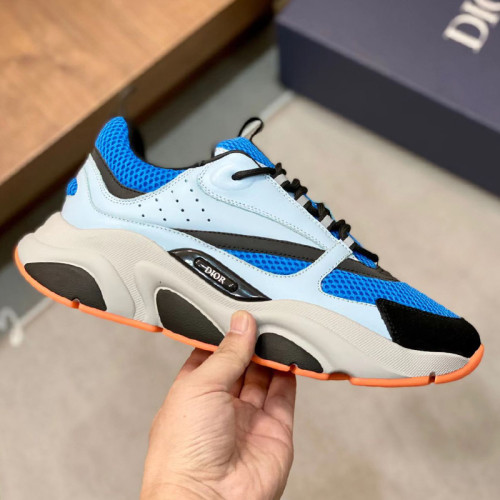 Dior Mens Shoes Sneakers Luxury Brand Breathable Design B22 SNEAKER Blue Technical Mesh with Light Blue Smooth Calfskin with Original Box 3SN231YRK_H568