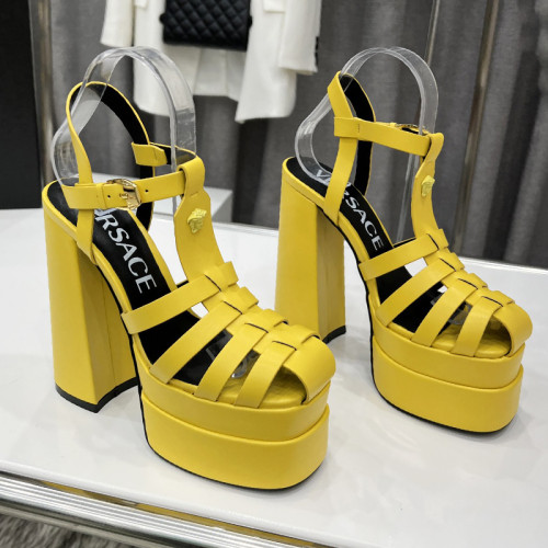 Versace Brand Womens Sandals Shoes Pumps Leather Big Size LA MEDUSA LEATHER PUMPS with 5cm High Platform and 15cm Heel Design  