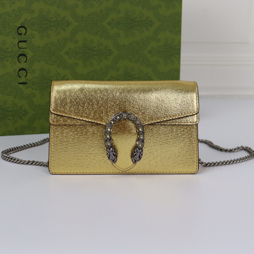 Gucci Womens Bags Crossbody Shoulder Messenger Bags Luxury Brand Dionysus super mini bag in gold lamé leather with Original Box  