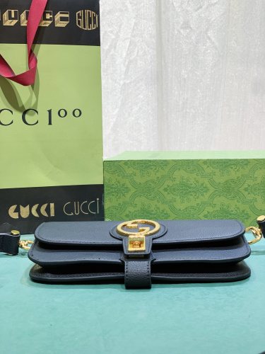 Gucci Womens Bags Shoulder HandBags Luxury Brand Gucci Blondie belt bag in black leather with Original Box 718154 UXX0G 1000