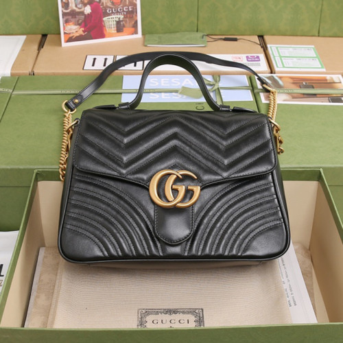 Gucci Womens Bags Shoulder Messenger Bag Luxury Brand Gucci Leather GG Marmont Small Top Handle Bag with Original Box 498110 DTDIT 1000